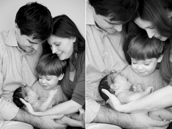 newborn baby introduced to big brother
