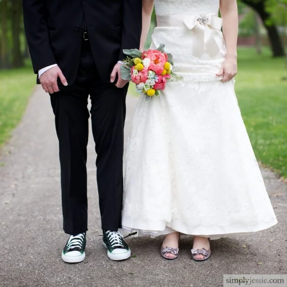 Converse Shoes for groom & heels for bride