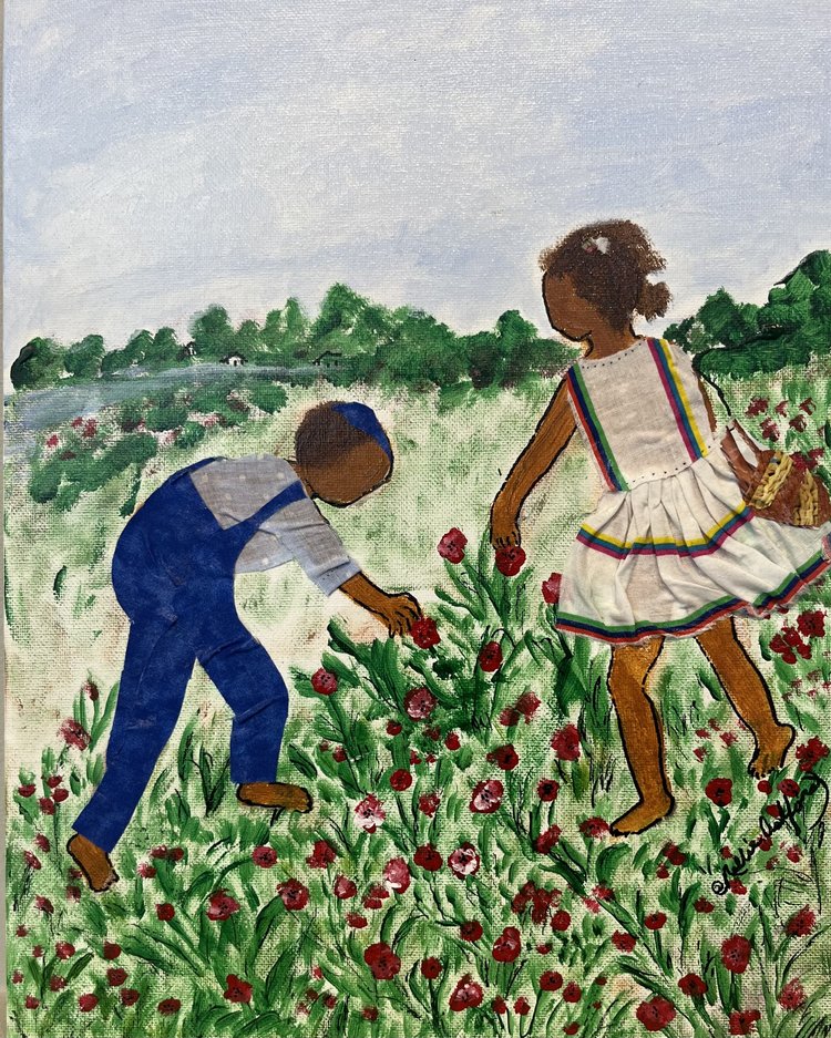 Picking Flowers In The Springtime 14x11