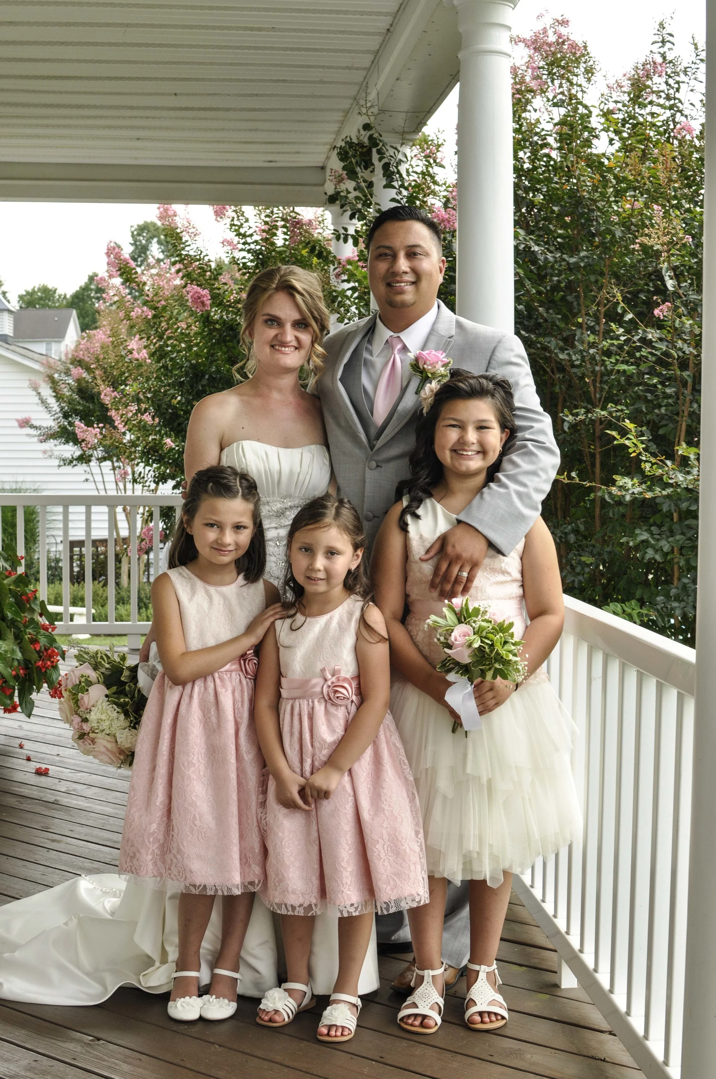 bride, groom, and family
