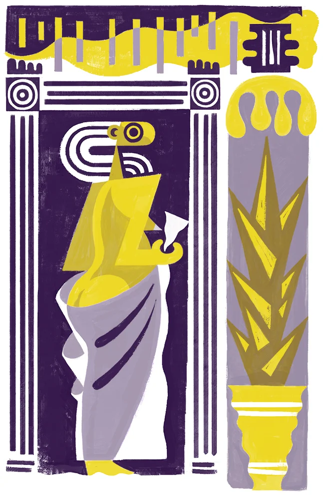 Woman with Drapery in Purple and Yellow