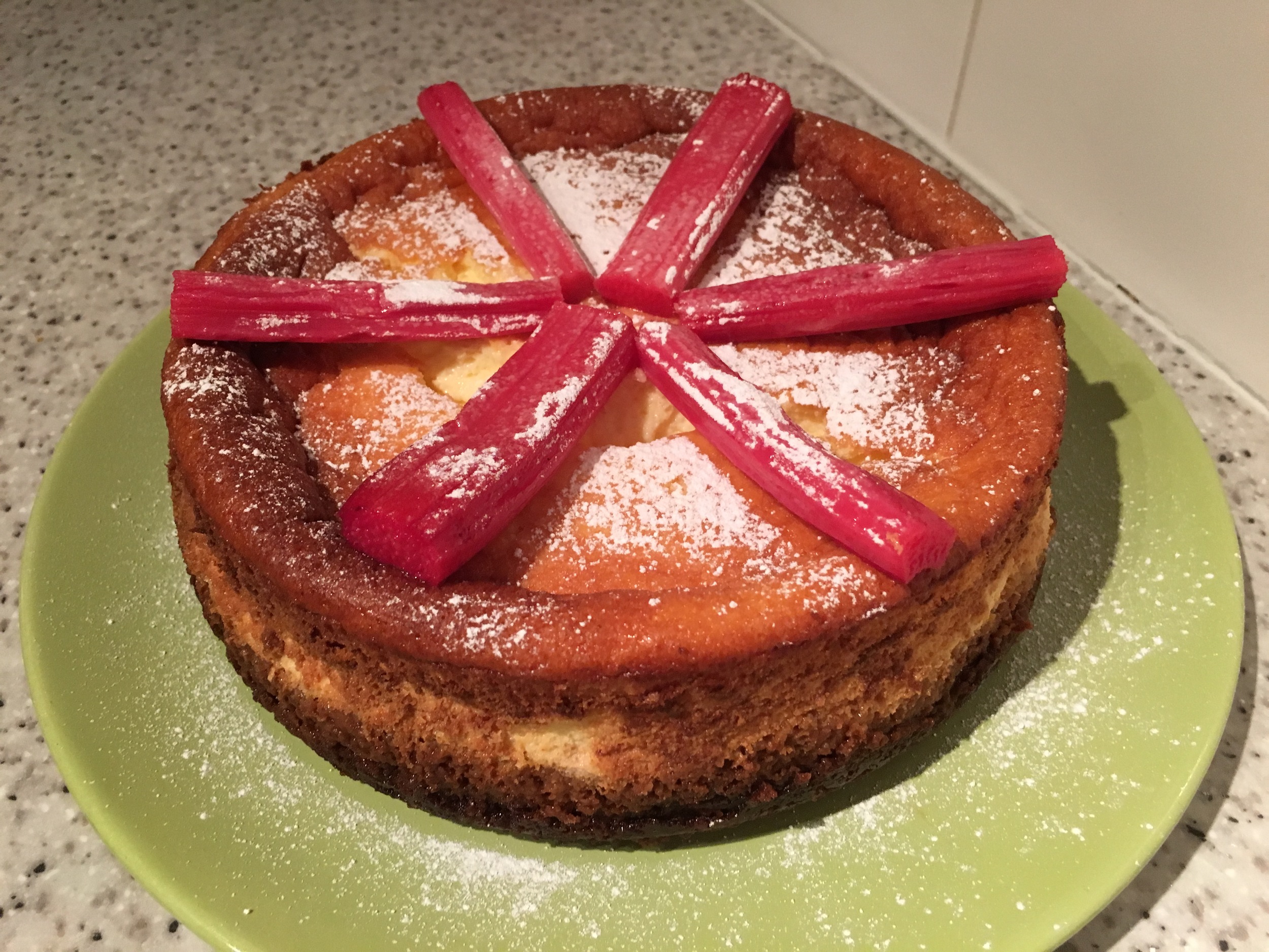 Rhubarb and ginger baked cheesecake