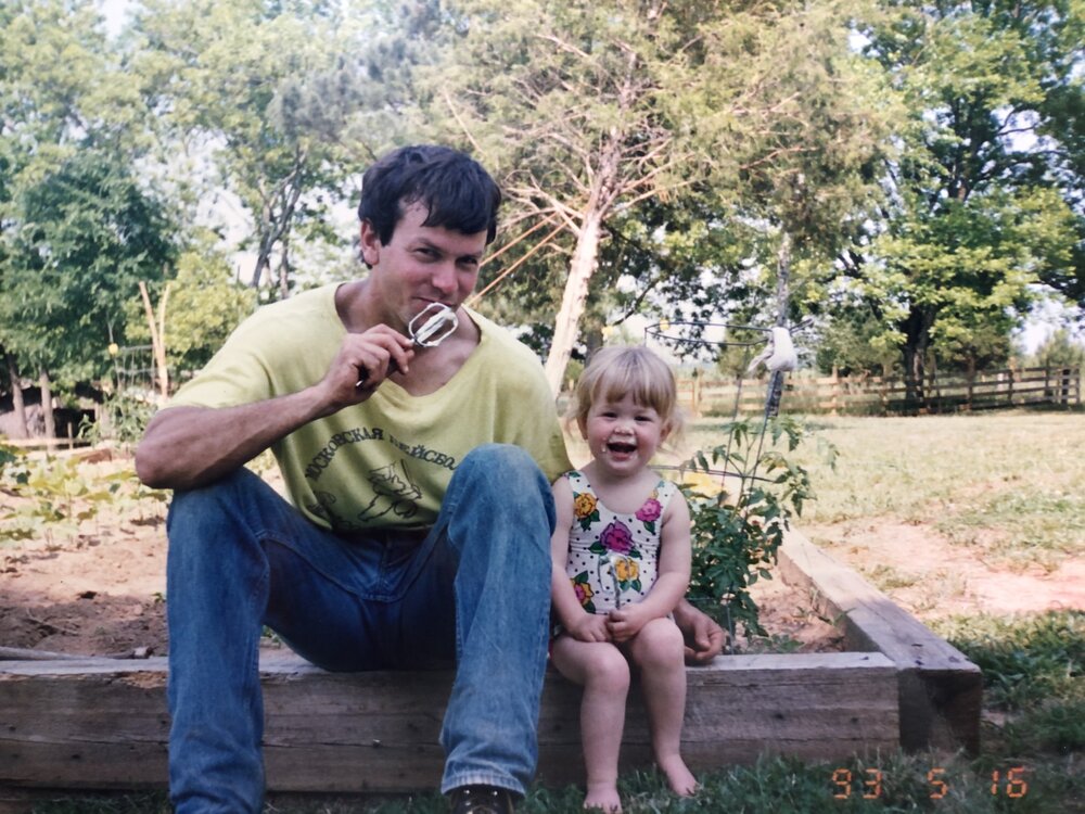 My Dad and me sharing (mostly) the beater from mom’s cookie recipe. May 1993.