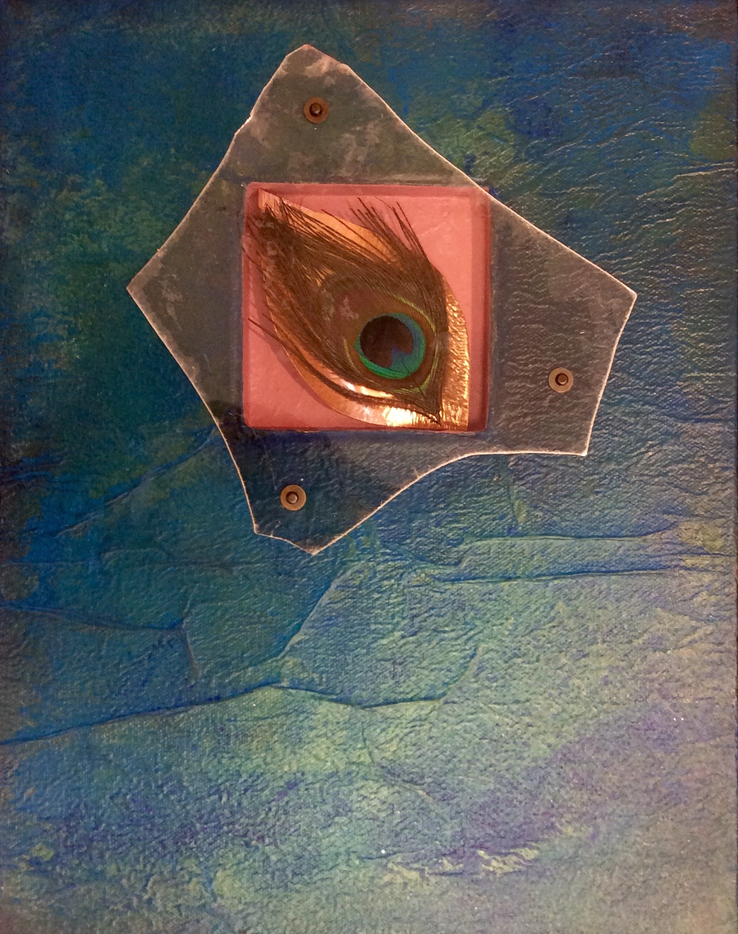 Feather on Copper (11x14" on canvas with found objects)*