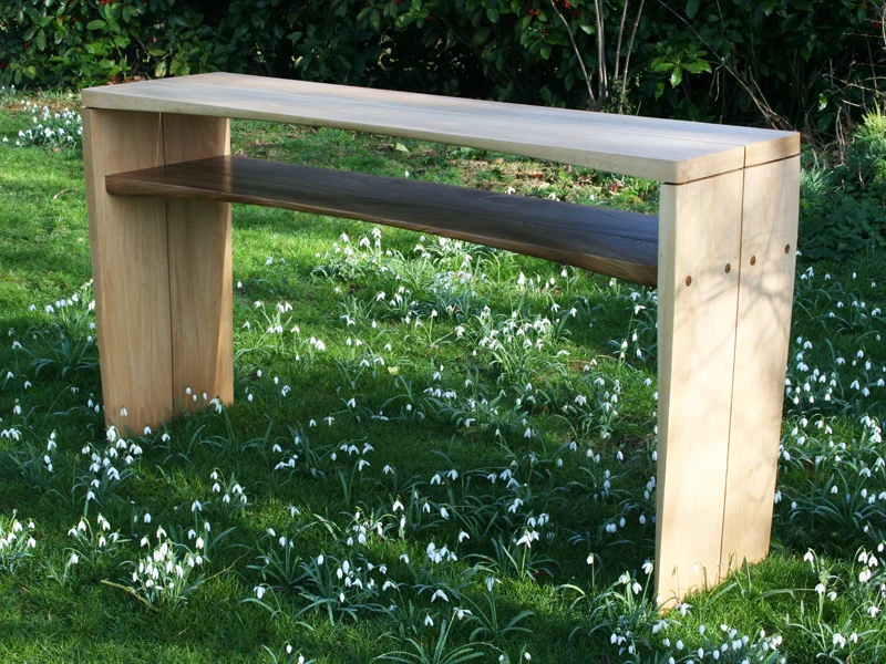 GS Console - Beech with sub shelf in elm wood