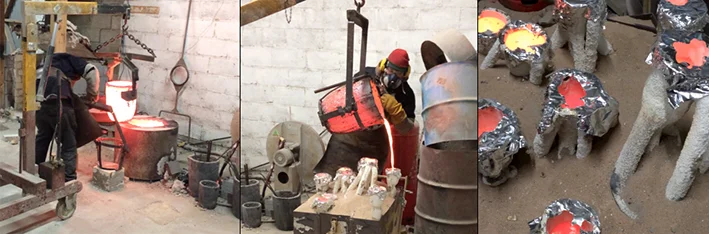 In the last frame you can see the glowing now solid bronze at the top of the pour cups.