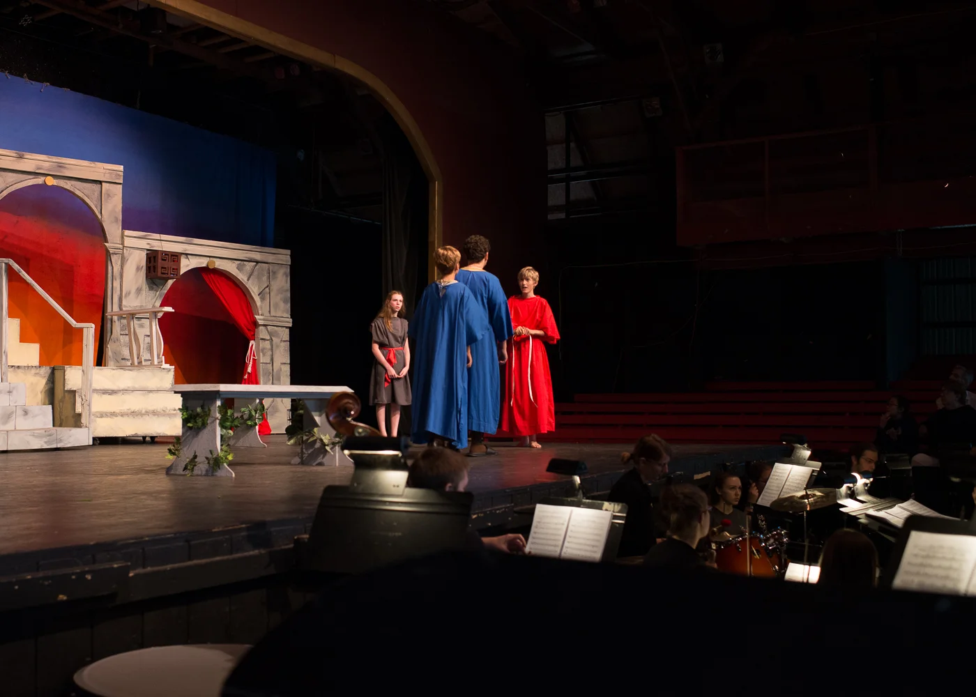 Note the orchestra that played live music for the play. Karsten had two different roles in the play. Here he is a tailor.