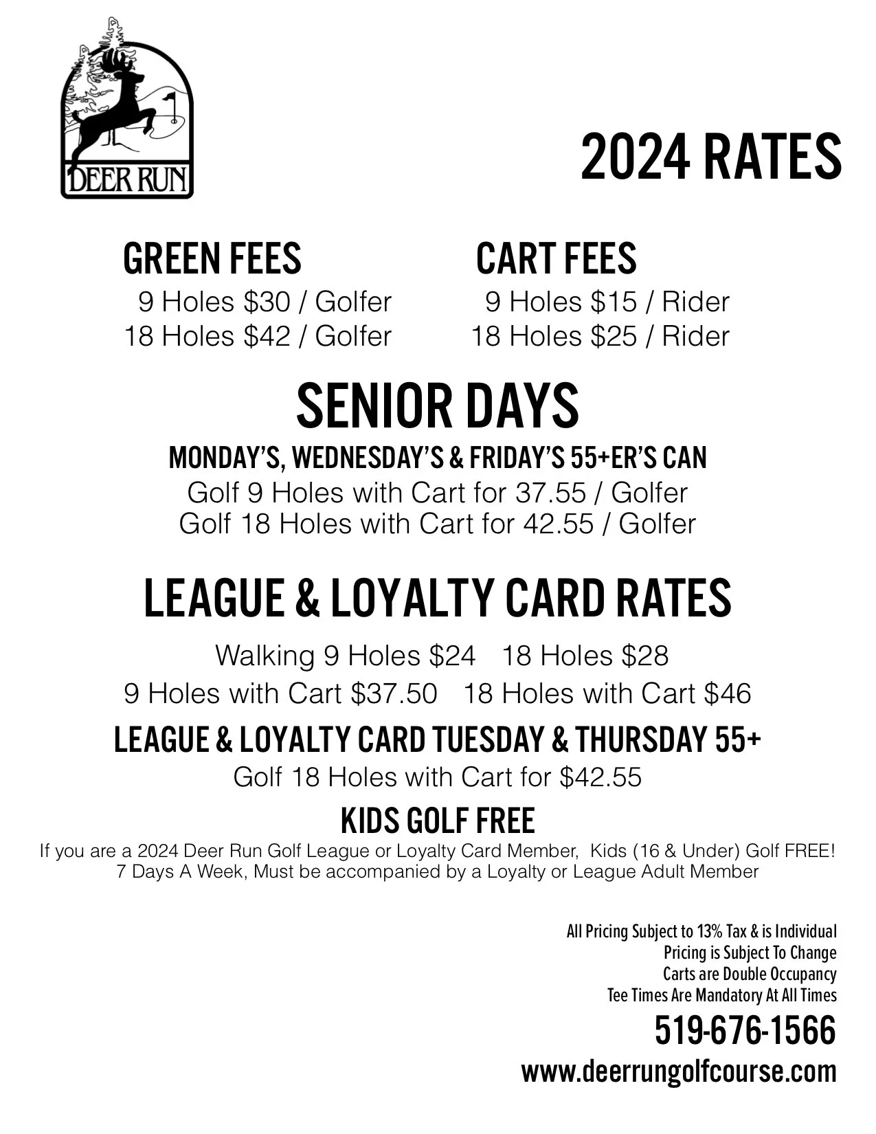 Green Fees — Deer Run Golf Course