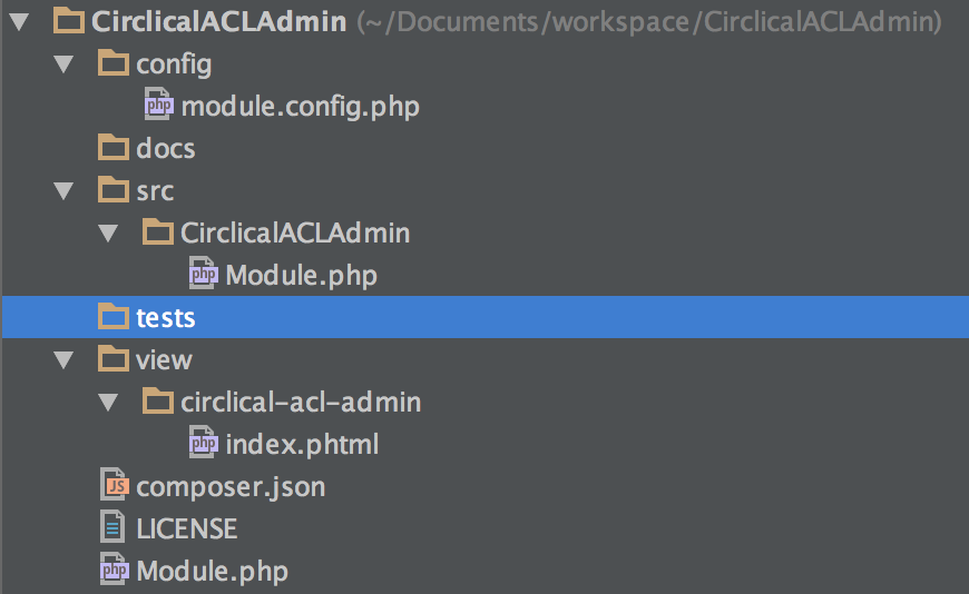Project layout (in PhpStorm w/Darcula theme)