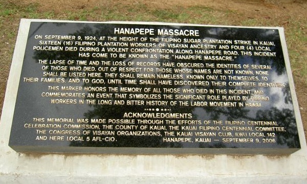 The marker commemorating the sacrifice of Filipino workers in the history of Hawaii's Labor Movement Click image for larger view (Photo by Mona Lisa Yuchengco)