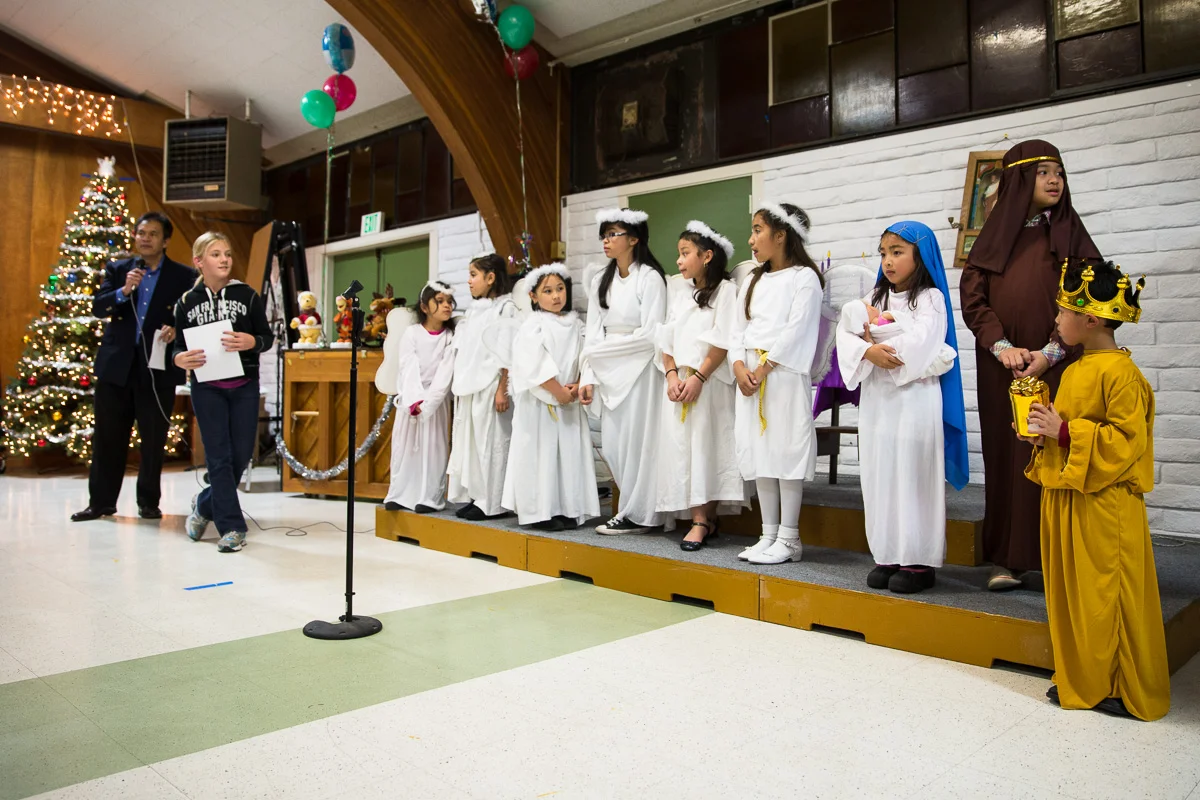 At Mater Dolorosa Church in South San Francisco, the Filipino congregation celebrates Simbang Gabi , a novena of nine-day Masses before Christmas. (Photo by Voltaire Yap)