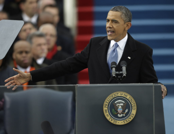 President Barack Obama giving his inaugural speech on January 21, 2013.  (Source: ABC News)