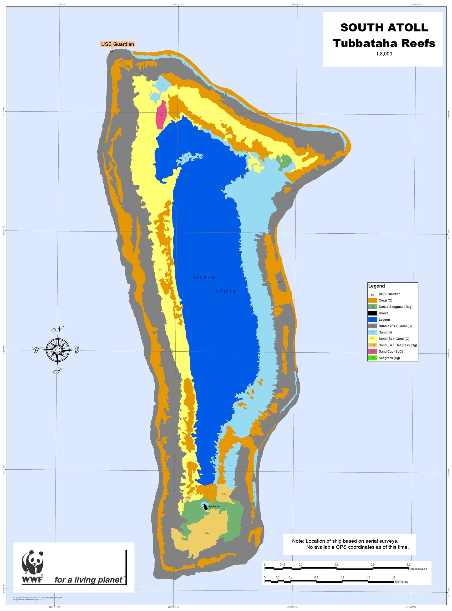 Map of actual grounding site of USS Guardian at Tubbataha Reef (Photo courtesy of WWF-Philippines)