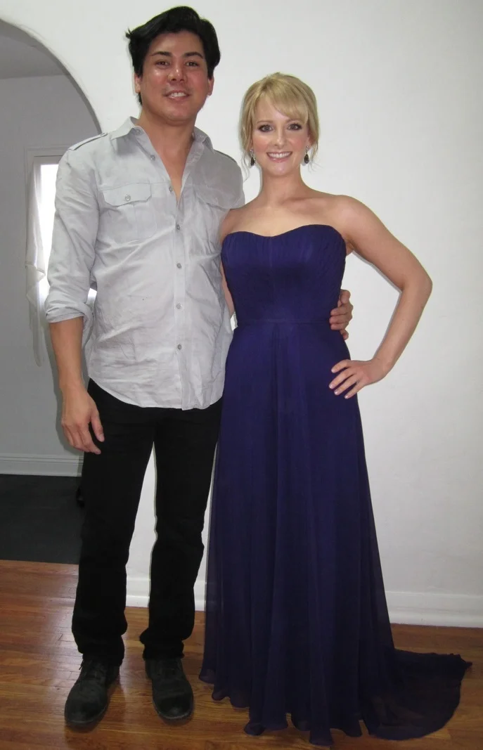 Oliver Tolentino with Big Bang Theory's Melissa Rauch before the 2013 Screen Actors Guild Awards. (Photo by A. Caruthers)