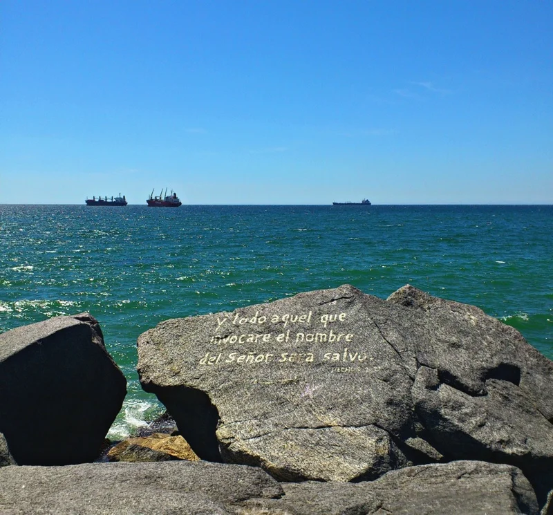 A rock on the shores of Viña del Mar, a Chilean coastal city northwest of Santiago, bears a Biblical passage: "And whoever calls upon the name of the Lord shall be saved."