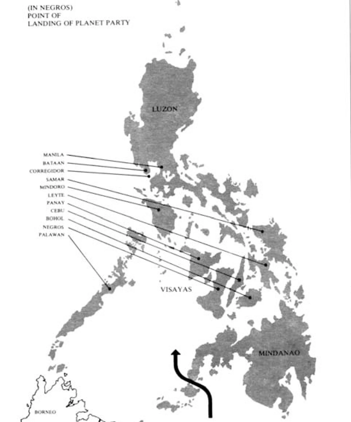 World War II map of the Philippines showing Negros, the Planet Party’s point of landing.