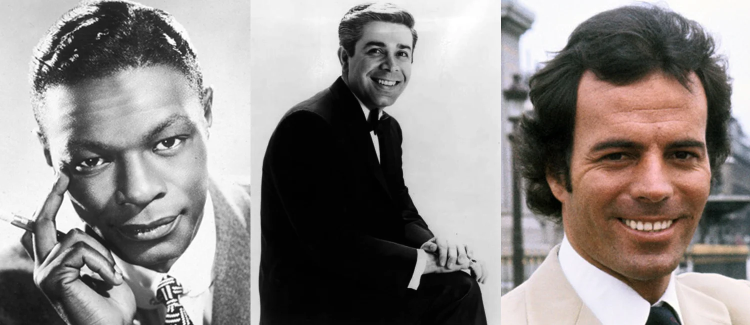 Nat King Cole (Source: biography.com) , Jerry Vale (Source:Wikimedia Commons) and Julio Iglesias (Source: biography.com)