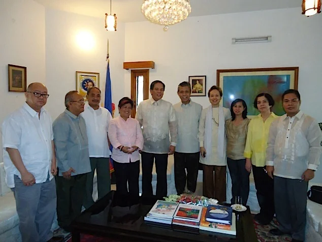 Visit of Sec. Dinky Soliman to Dhaka in June 2012. At the middle is then Ambassador Abu Bahnarim Guinomla (ret.) and the author on his left. With the embassy staff. (Photo courtesy of Hector Soliman)