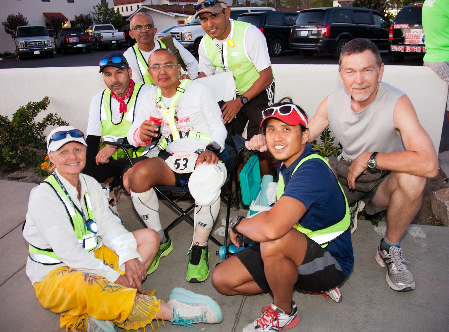 Gaetos (third from left) with support crew at a break stop for aid  (Photo courtesy of Ben Gaetos)