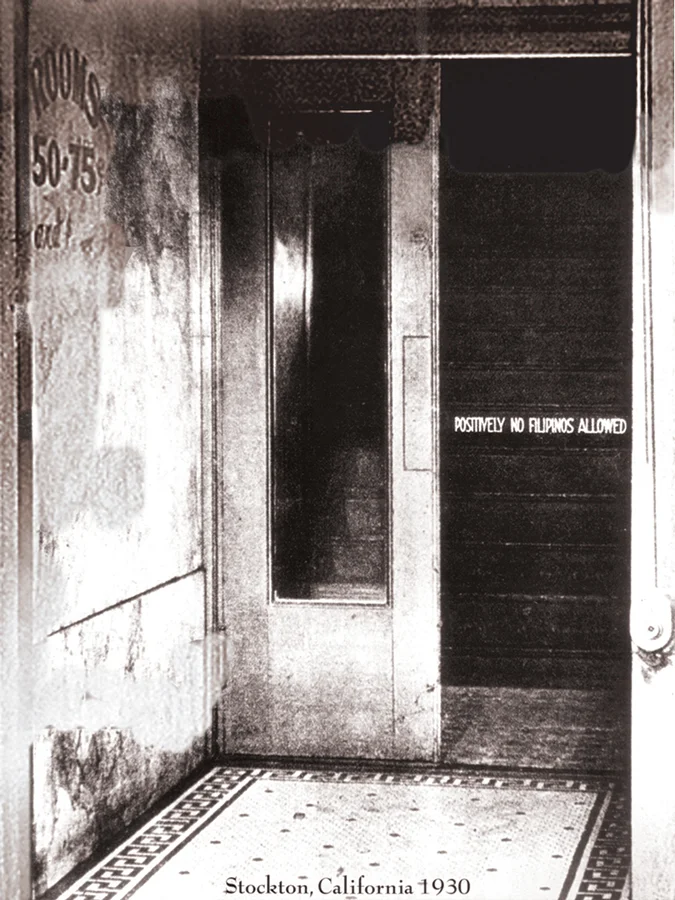 "Positively No Filipinos Allowed" at this Stockton, California hotel (Source: Filipino American National Historical Society)