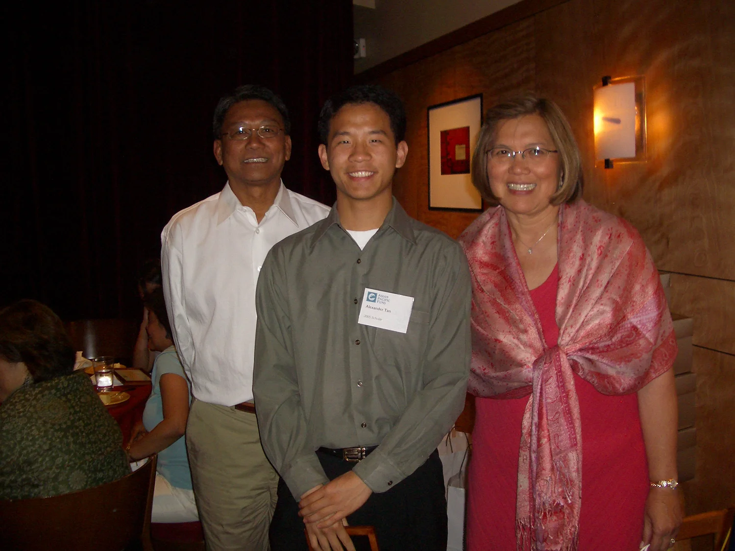 Alex Tan (center) with benefactors Dado and Maria Banatao  (Photo courtesy of Alex Tan)