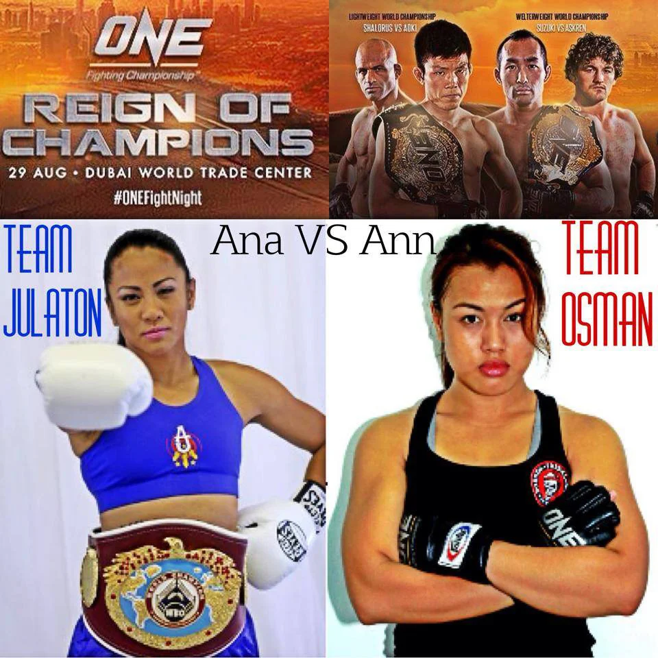 Former Filipina boxing champ Ana "Hurricane" Julaton takes on Malaysian MMA fighter Ann Osman at the ONE FC: Reign of Champions event in Dubai, August 29, 2014