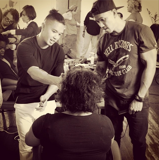 My brother and I partnering up. Beautifying the transgender community at the finishing school. (Photo by Devin Masga)