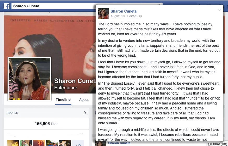 Sharon Cuneta's facebook post on August 18, 2014 (Source: facebook)