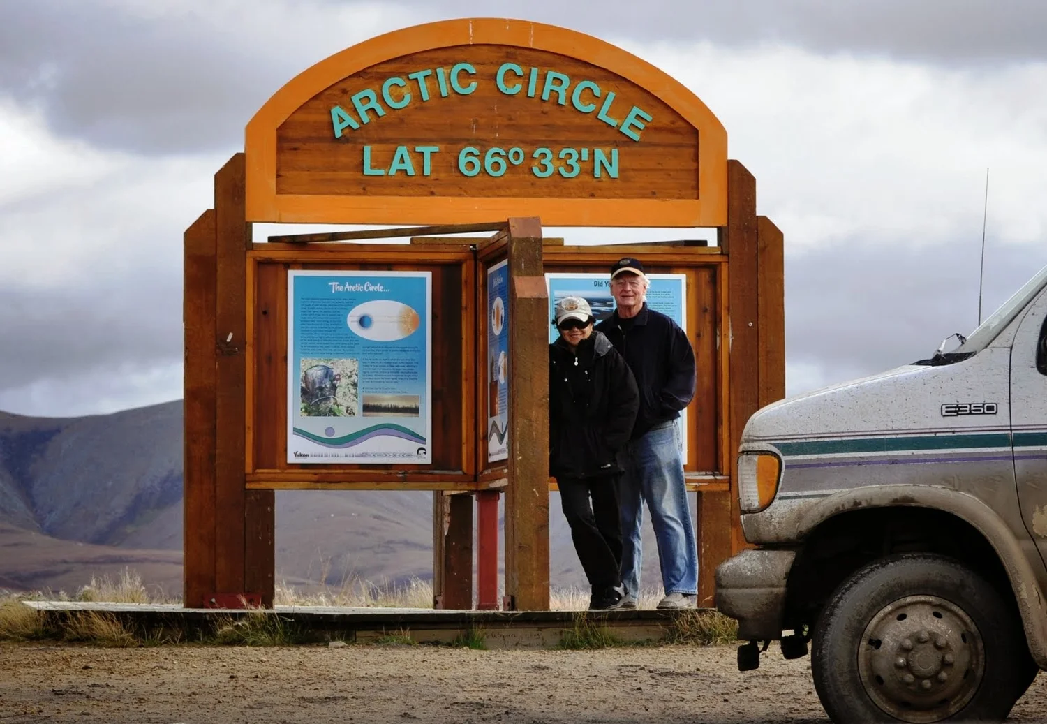 The Colborns reaching the Arctic Circle through Yukon territory (Photo courtesy of Carolina Esguerra Colborn)