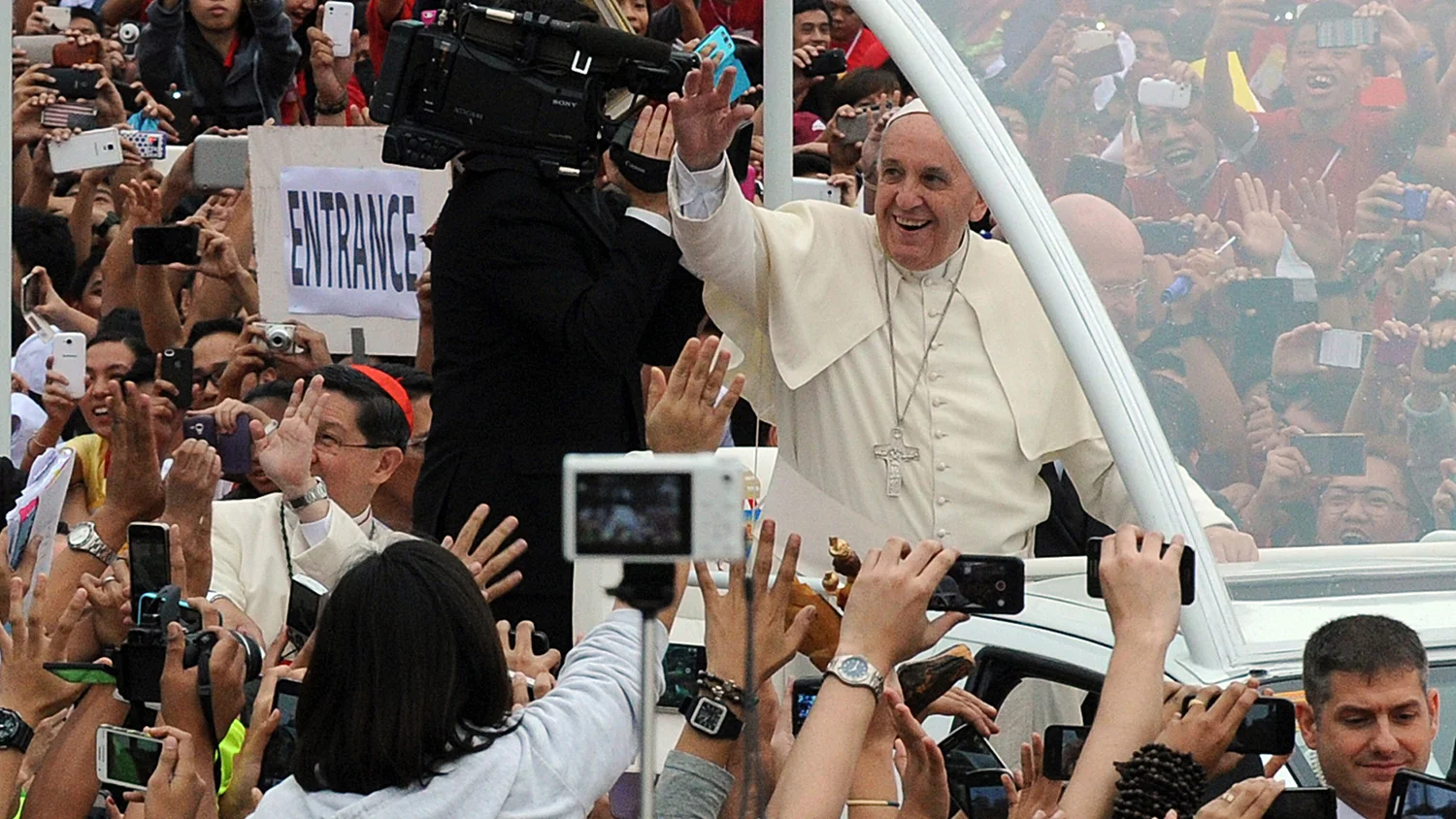 Pope Francis at the University of Santo Tomas in Manila (Photo by Jay Directo/AFP/Getty Images)