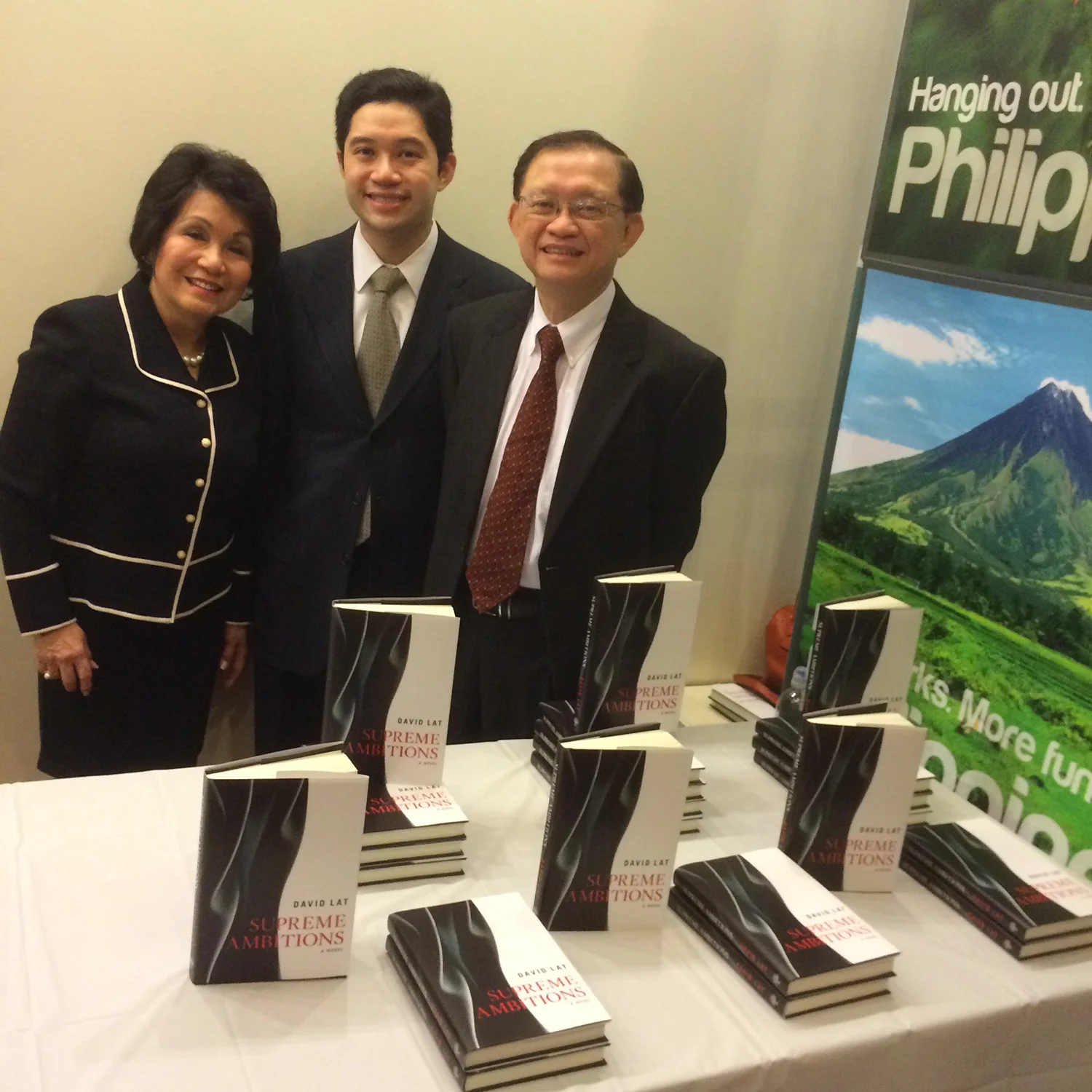 David with parents Dr. Zenda Garcia Lat and Dr. Emmanuel Lat at the Supreme Ambitions book launch at the Philippine Center in New York. (Photo courtesy of David Lat)