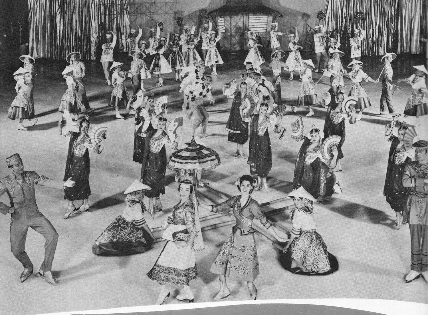 The entire cast of 52 Ice Cadet and Capette skaters in "Philippine Dances Suite," 1961 edition. (Source: “Ice Capades” and author) 