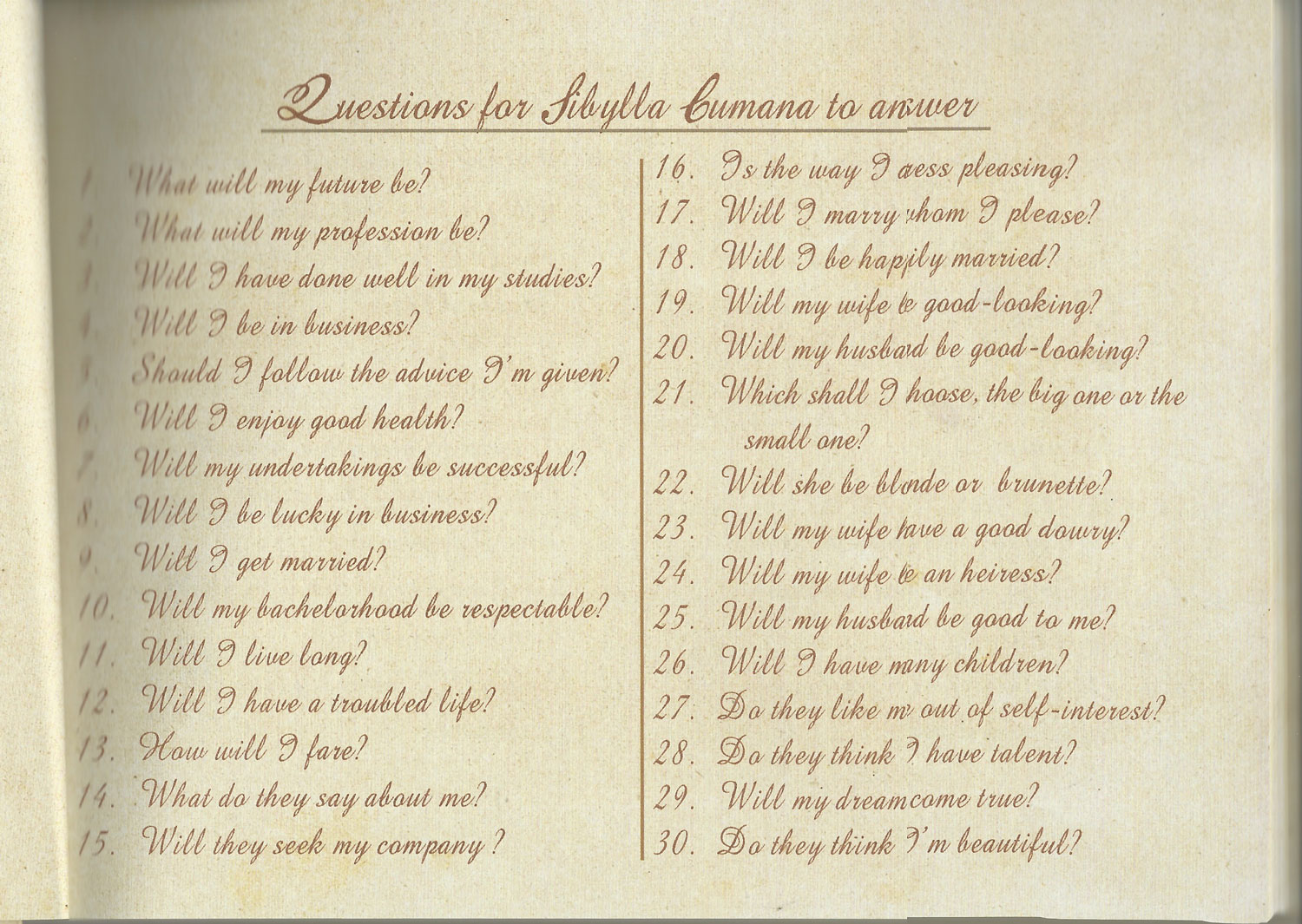 The questions one may ask the Sybil (translated to English)&nbsp;(Scanned from&nbsp;Jose Rizal's&nbsp;Haec Est Sibylla Cumana&nbsp;)