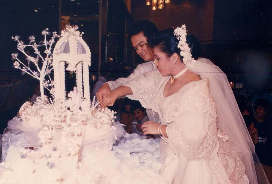 A cake from Gloria Nichols' The Rolling Pin Bakeshop was a signature piece at every wedding in the Philippines from the 1960s to the 80s. (Photo provided by Maridel Menguito Anama from the Gloria Nichols' family albums)
