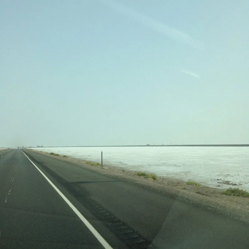 When we crossed the Nevada-Utah state line, the landscape change from boring desert to a sea of white salt. Around 60 miles of flat white expanse both sides of the road. A bit surreal, I think (Photo by Gemma Nemenzo).