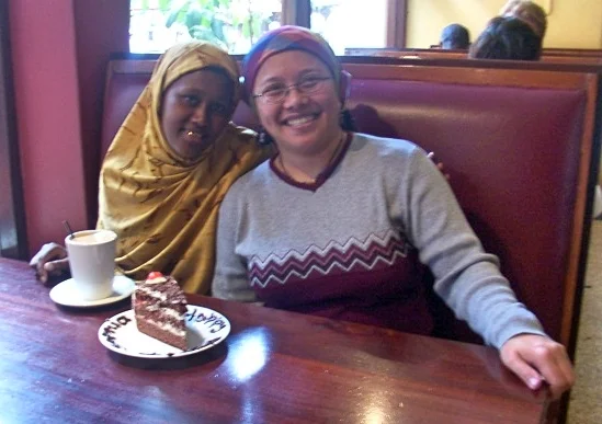 The author and a Somali Kenyan friend celebrate the latter's birthday. (Photo courtesy of Agatha Verdadero)