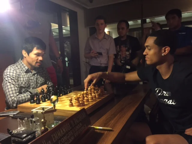 Jordan was invited to Manny Pacquiao's residence and played a game of chess.  (Photo courtesy of Rogers & Cowan)