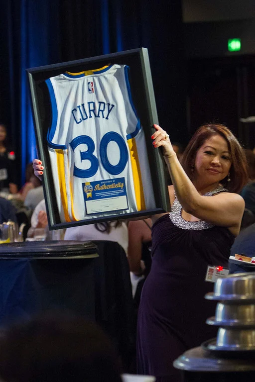 The one-of-a-kind, signed memento from local basketball legend Stephen Curry. Previously, a record had been set with a pair of signed boxing gloves from Manny Pacquiao for $5,000, two years ago. (Photo by Noel Ferrer)