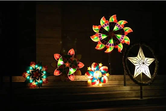 Parols lit up outside of St. Mary’s Cathedral during Simbang Gabi Commissioning Mass are visible to pedestrians and driver along Geary Boulevard in San Francisco. (Photo courtesy of Edgar Estonina)