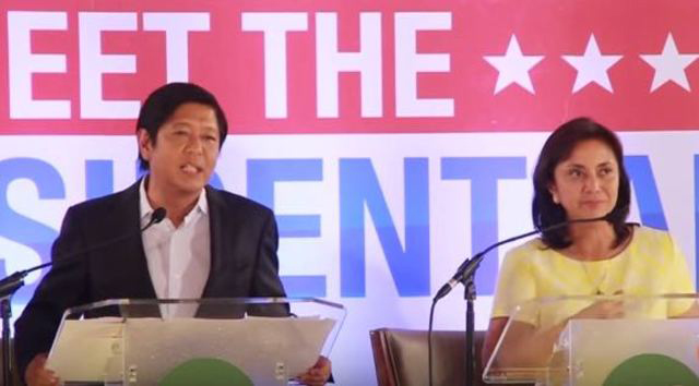Vice presidential candidates Senator Bongbong Marcos and Congresswoman Leni Robredo (Source: Rappler.com)
