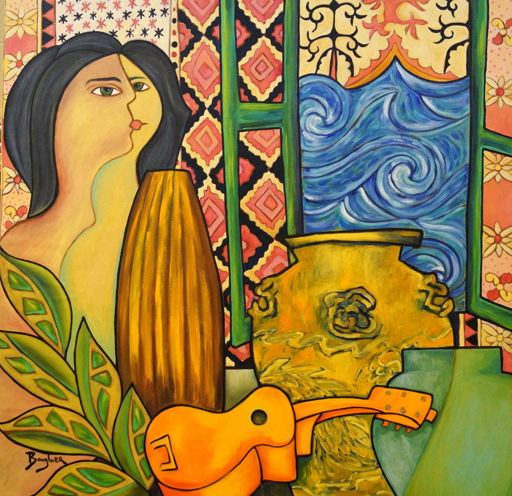 “Revealed” 2015, Elisa Racelis Boughner, oil on board 36”x 36”. This painting is my interpretation of the project- Art and Anthropology: Portrait of the Object as Filipino. Field Museum Chicago, 2015/2016 (Photo by Martin R. Boughner)