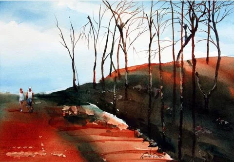 "Poconos Landscape," watercolor, 11" x 15", 2006, Angelito de Leon David (Janina and Ryszard Kowalczruk collection)