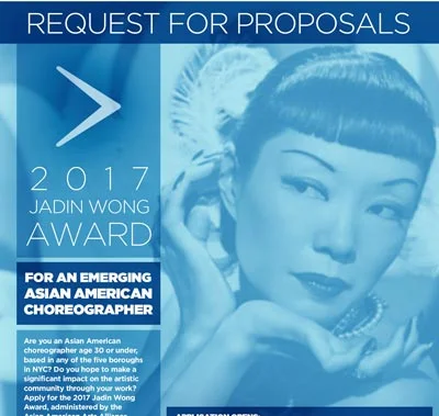 Asian American Arts Alliance Accepting Proposals for  2017 Jadin Wong Award for Emerging Asian American Choreographer
