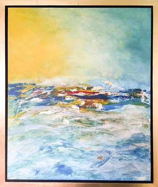 Un amour d’ete (A summer love) by Nannette Nemenzo, Gesso, acrylic and gold leaf on cradled Masonite, 20” x 24”, UCSF ARTshow 2017 (Photo courtesy of Nannette Nemenzo