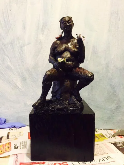 Imagine” – Raku fired clay on wood base board by Rex Dacanay. The sculpture was one of the artworks shown at the UCSF ARTshow 2016 (Photo courtesy of Rex Dacanay).