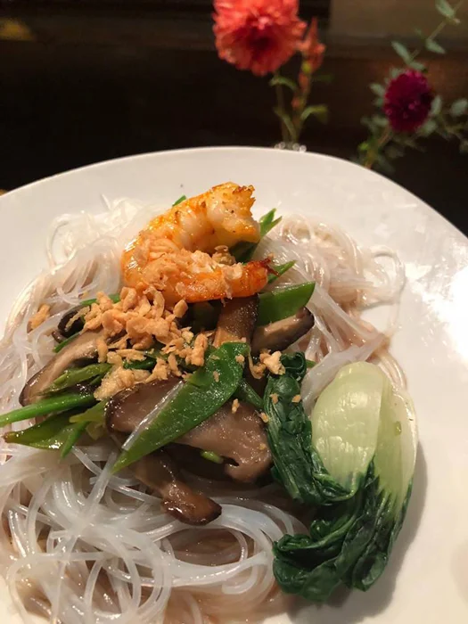 Pancit Malate: shrimps, shitake, sotanghon, Robusta coffee gata (Photo courtesy of Elizabeth Ann Quirino & Elpidio P. Quirino)