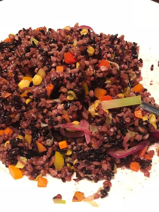 Vegetable Fried Heirloom Rice: ominio (Mt. Province), unoy (Kalinga) and adlai (Job’s tears). (Photo courtesy of Elizabeth Ann Quirino & Elpidio P. Quirino)