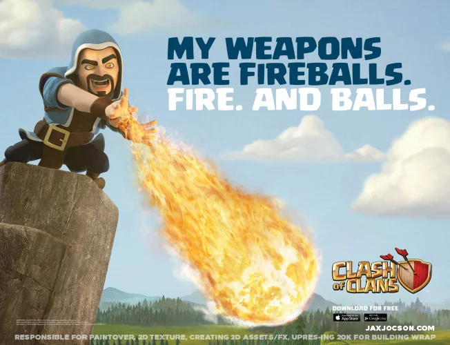 These images were incredibly challenging as they had to be large enough to wrap a building, a bus, a billboard, etc. I had the pleasure of working with Psyop, an advertising agency in Los Angeles on this Clash of Clans campaign with Supercell. For these images I was responsible for paintover, 2D texture, creating 2D assets and special effects, and up-resing the image. 