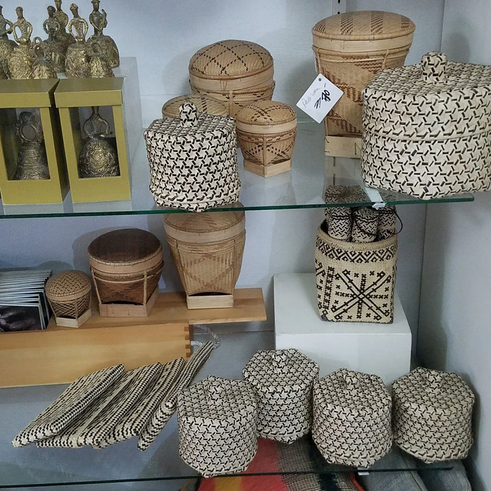 Pala'wan tingkep baskets & mindoro Island baskets in Custom Made Crafts display. (Photo by Jill Stanton)