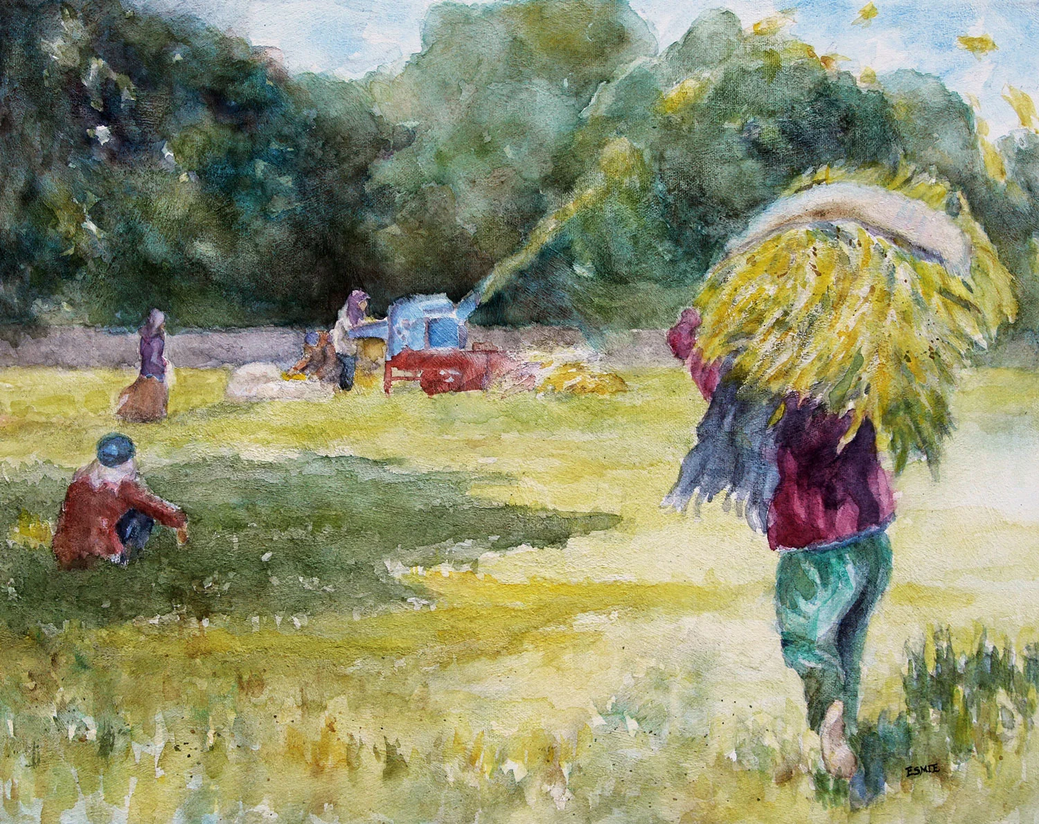 Agoo Harvest, 2018, 16” x 20”, watercolor on canvas (Painting by Esmie Gayo McLaren)